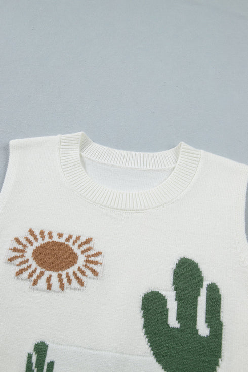 Cactus Graphic Western Oasis Loose Knit Sweater Vest