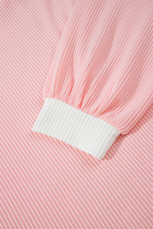 Ribbed Knit Long Sleeve Round Neck Top