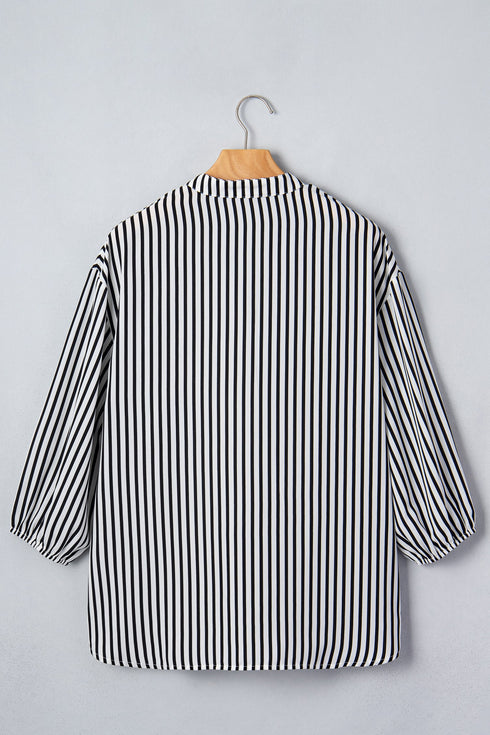 Striped Pattern Half Sleeve Button Up Blouse