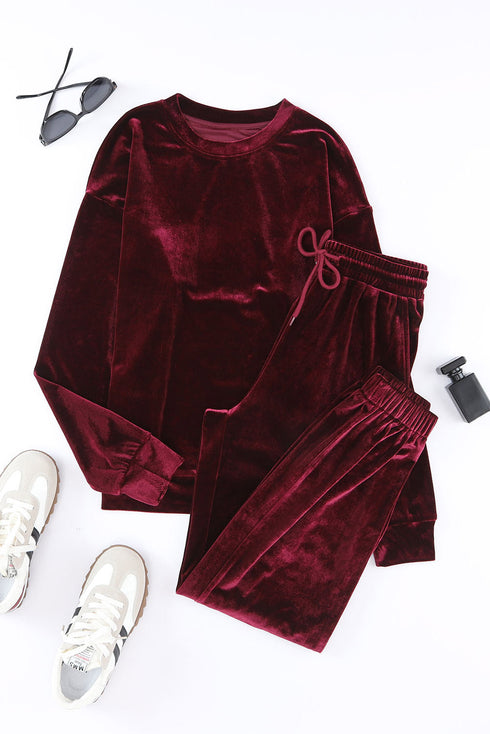 Plush Velvet Long Sleeve Top And Pant Set