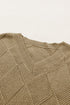 Camel Checkered Textured Batwing Sleeve Sweater