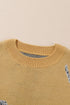 Camel Fuzzy Cheetah Accent Round Neck Sweater