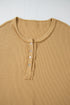 Camel Textured Knit Half Button Drop Shoulder Oversized Top