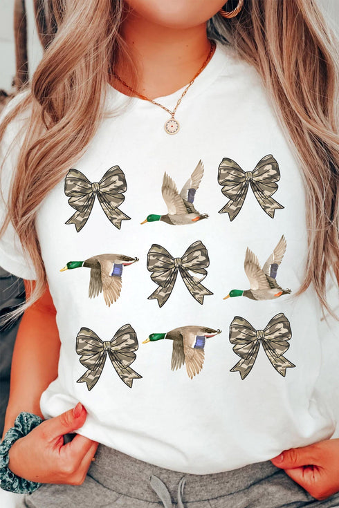 Camo Bow Duck Print Crew Neck Western Graphic Tee