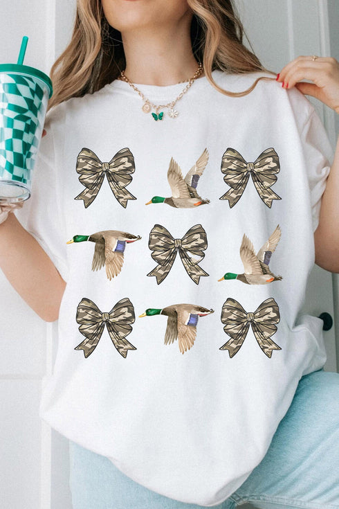 Camo Bow Duck Print Crew Neck Western Graphic Tee