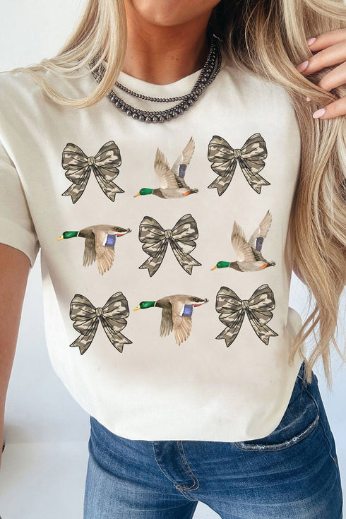 Camo Bow Duck Print Crew Neck Western Graphic Tee