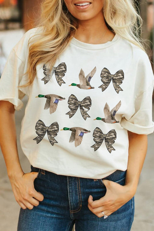 Camo Bow Duck Print Crew Neck Western Graphic Tee