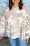 Camo Drop Shoulder Crewneck Relaxed Plus Size Long Sleeve Tops