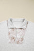 Camo Leaf Print Patchwork Zip Collar Pullover Sweatshirt
