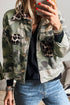 Camo Leopard Patchwork Button Front Flap Pocket Cropped Jacket
