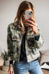 Camo Leopard Patchwork Button Front Flap Pocket Cropped Jacket