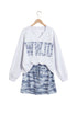 Camo Letter Print Long Sleeve Top Skort Dress Set