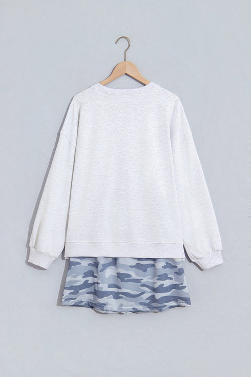 Camo Letter Print Long Sleeve Top Skort Dress Set