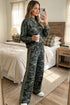 Camo Patchwork Striped Trim Long Sleeve Top Pant Set