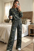 Camo Patchwork Striped Trim Long Sleeve Top Pant Set