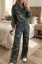 Camo Patchwork Striped Trim Long Sleeve Top Pant Set