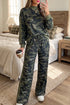 Camo Patchwork Striped Trim Long Sleeve Top Pant Set