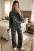 Camo Patchwork Striped Trim Long Sleeve Top Pant Set