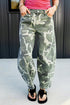 Camo Print Button Fly Straight Leg Ankle Length Jeans