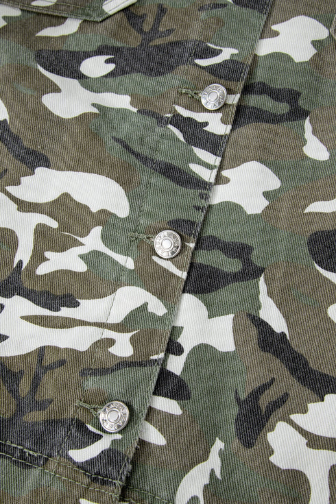 Camo Print Chest Pockets Loose Fit Denim Jacket