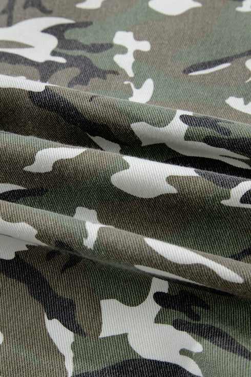 Camo Print Chest Pockets Loose Fit Denim Jacket