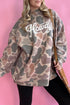 Camo Print Howdy Western Style Baggy Pullover Sweatshirt
