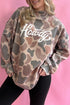 Camo Print Howdy Western Style Baggy Pullover Sweatshirt