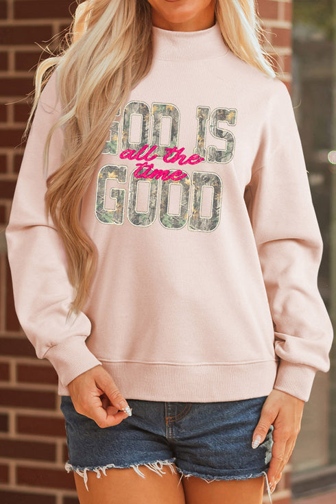 Camo Print Letter Graphic Mock Neck Sweatshirt