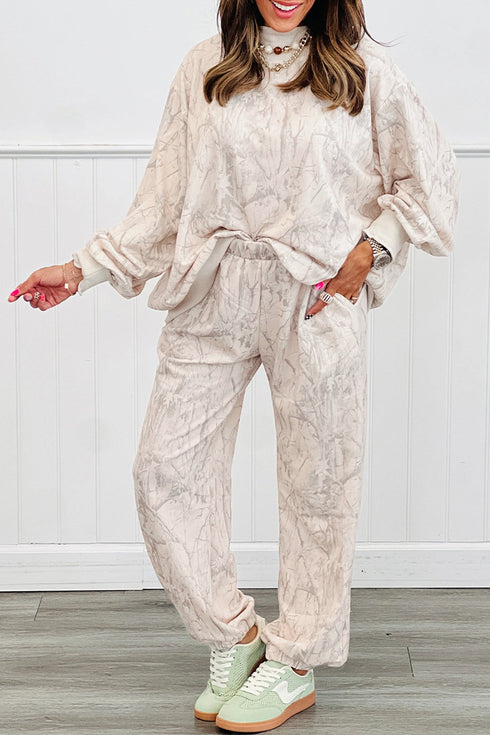 Camo Print Mock Neck Jogger Pant Set