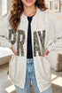Camo Print Pray Letter Open Front Tunic Sweatshirt