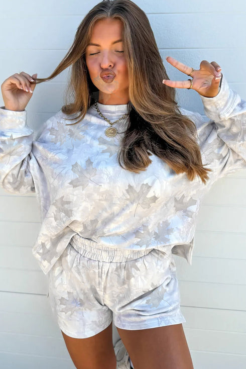 Camo Print Pullover Top Elastic Waist Shorts Short Set