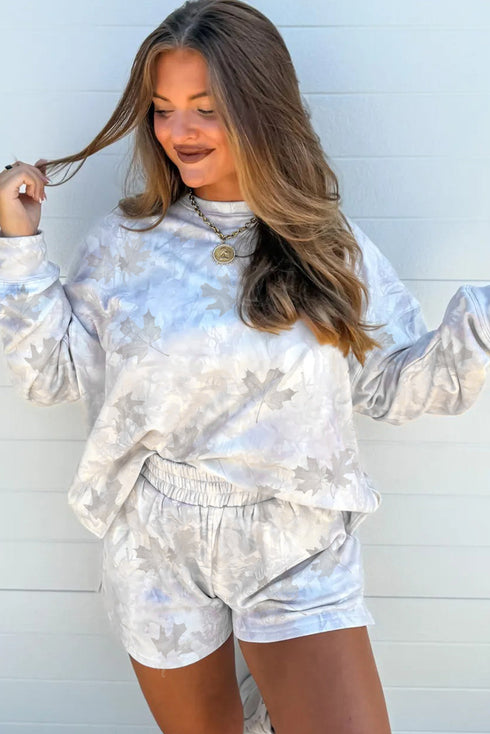 Camo Print Pullover Top Elastic Waist Shorts Short Set