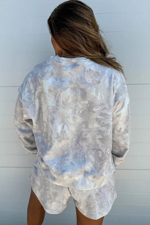 Camo Print Pullover Top Elastic Waist Shorts Short Set