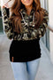 Camo Print Stitching Half Zip Kangaroo Pocket Drawstring Hoodie