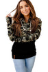 Camo Print Stitching Half Zip Kangaroo Pocket Drawstring Hoodie