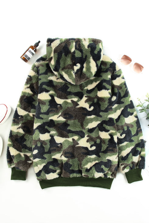 Camo Print Warm Furry Pullover Hoodie