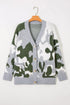 Camouflage Drop Shoulder V Neck Button Front Cardigan