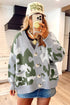 Camouflage Drop Shoulder V Neck Button Front Cardigan