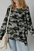 Camouflage Exposed Seam Patchwork Drop Shoulder Pullover Sweatshirt