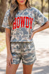 Camouflage Howdy Letter Print Relaxed Tee Drawstring Shorts Set