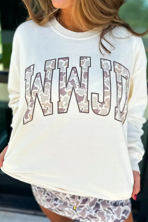 Camouflage Inspirational Letter Print Graphic Long Sleeve Tee
