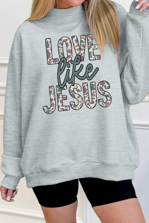 Camouflage Letter Print Faith Inspired Mock Neck Sweatshirt