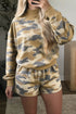 Camouflage Mock Neck Long Sleeve Top Short Set