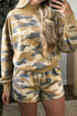 Camouflage Mock Neck Long Sleeve Top Short Set