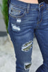 Camouflage Pattern Patch Destroyed Stretch Skinny Jeans