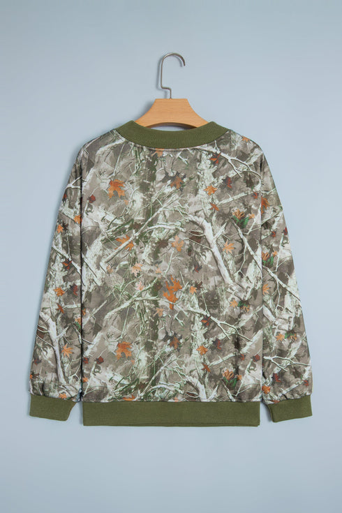 Camouflage Print Baggy Silhouette Western Inspired Pullover Sweatshirt