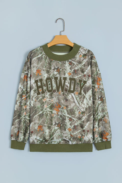Camouflage Print Baggy Silhouette Western Inspired Pullover Sweatshirt