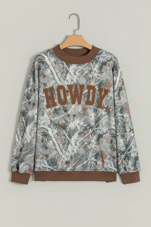 Camouflage Print Baggy Silhouette Western Inspired Pullover Sweatshirt