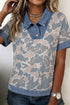 Camouflage Print Denim Patchwork Polo Collar Tee