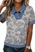 Camouflage Print Denim Patchwork Polo Collar Tee